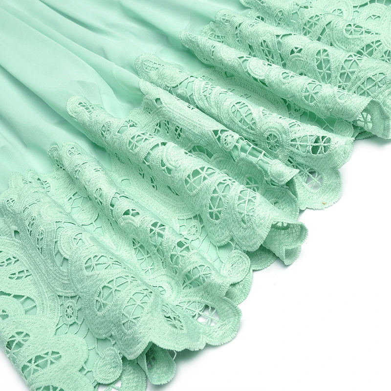 

Half Sleeve Cutout Lace Stitching Dress High Waist Slimming Flowy Chiffon Big Swing Maxi Dress for Women Fresh Dress 2021 Summer
