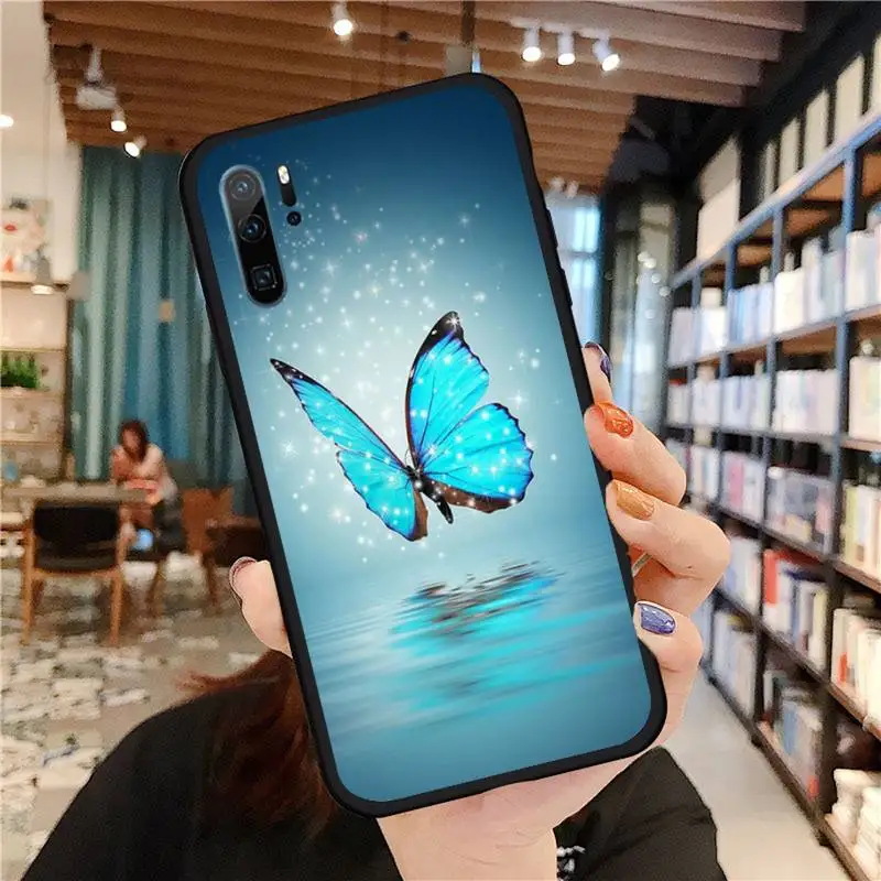 

Bling blue butterfly Phone Case For Huawei honor Mate P 9 10 20 30 40 Pro 10i 7 8 a x Lite nova 5t