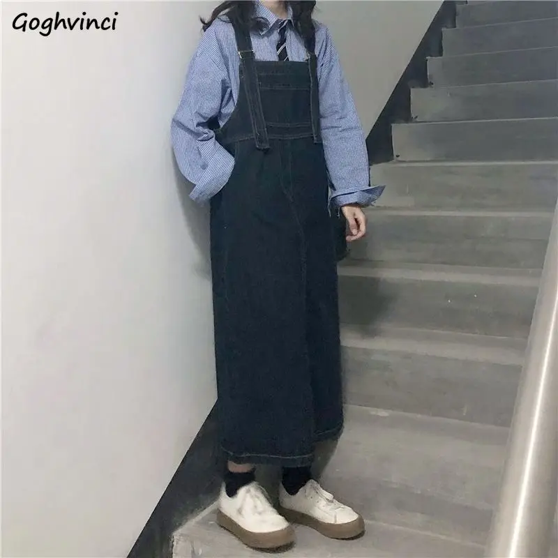 

Dresses Women Sleeveless Denim Suspenders Dress Solid Harajuku Loose 2020 Autumn New Fashion Womens Stylish Long Femme Students