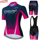 Женский комплект одежды для велоспорта Teleyi, Трикотажный костюм с коротким рукавом, с защитой от ультрафиолета, 2021