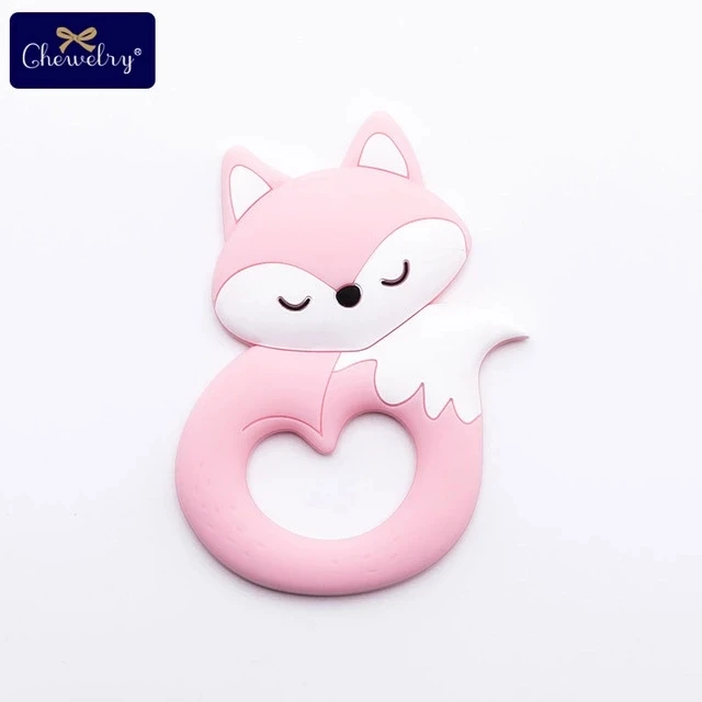 Pink 10 шт., детский силиконовый прорезыватель, грызун, силиконовая подвеска в виде лисы, детский прорезыватель, грызунок, без бисфенола, силиконовые бусины, жевательные кусачки, детские товары, игрушки - Цвет: Pink