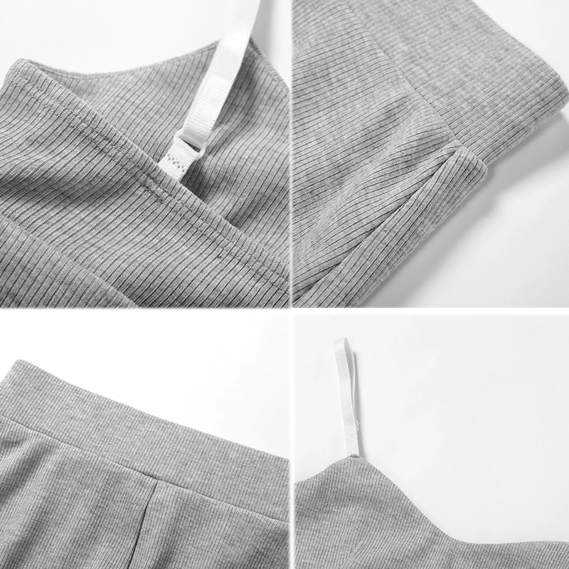 

Ribbed Knitted Two Piece Set Crop Top Strap Shorts Biker Sets Streetwear 2020 Spring Summer Clothes Outfit Active Matching Sets