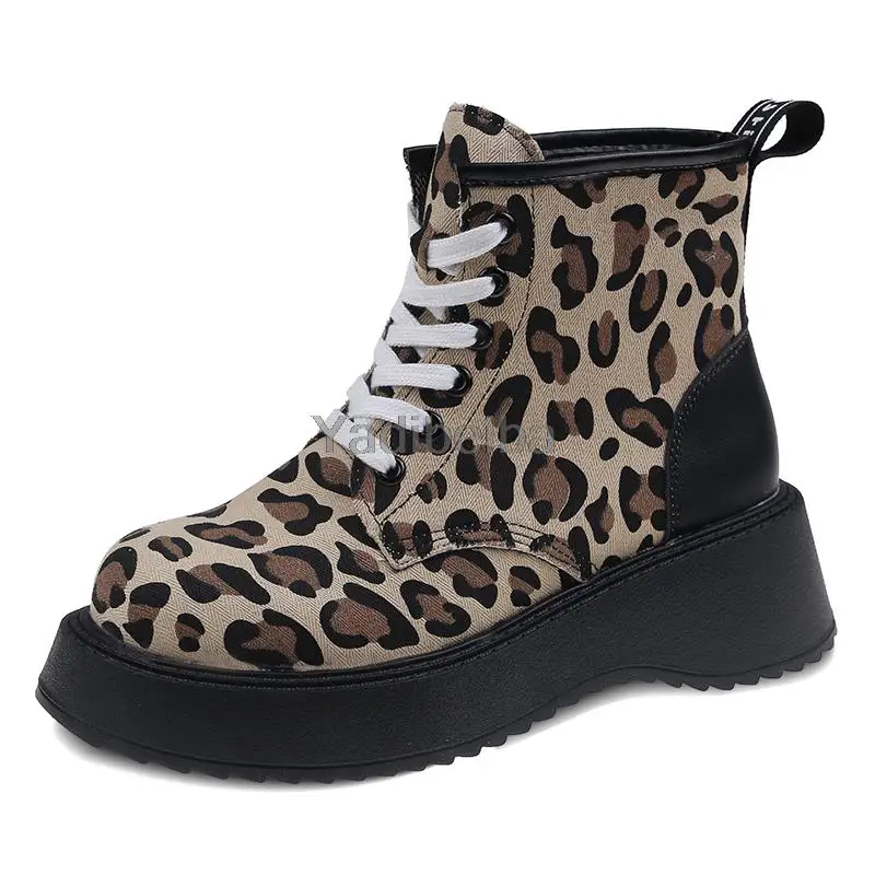 

Ботильоны женские с леопардовым принтом, модные холщовые ботинки в стиле панк, на платформе, повседневная мотоциклетная обувь на массивном ...