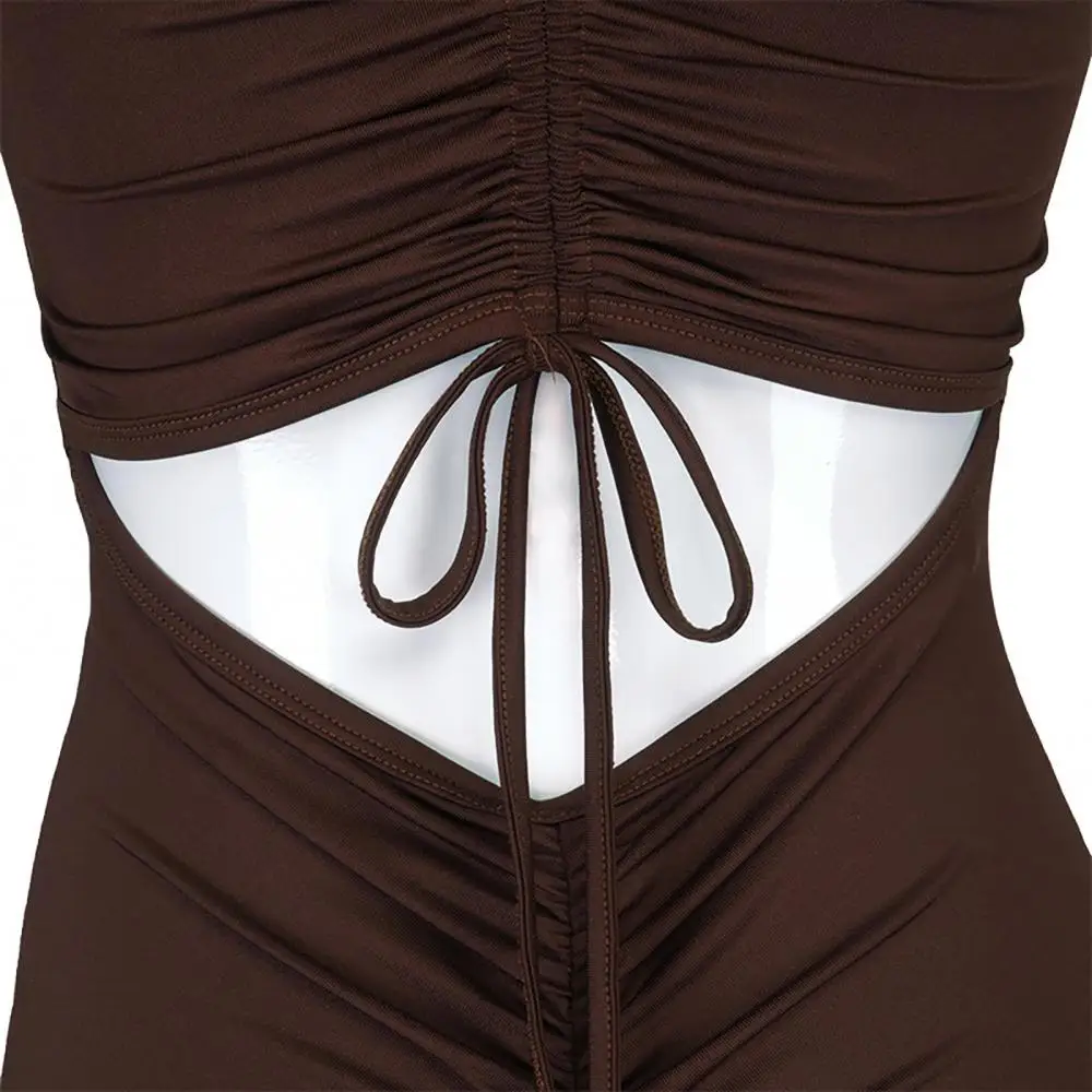 

Women Slim-fit Zipper Jumpsuit Drawstring Pleated design playsuits for women sexy hollow out Backless long sleeve top jumpsuit