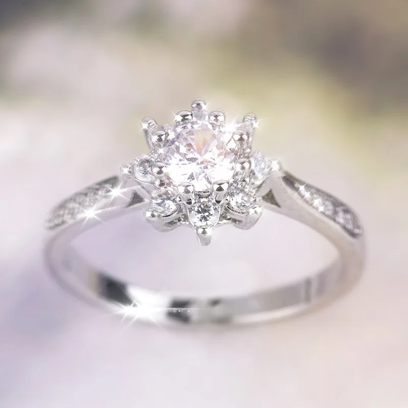 Хит продаж серебряное белое золотое обручальное кольцо Подсолнух снежные хлопья