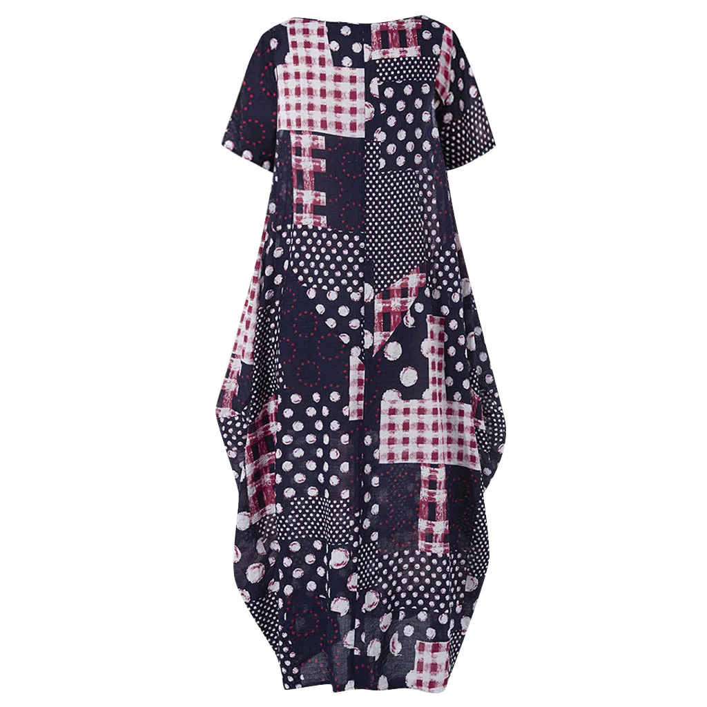 Woman Dress Summer O-neck Short Sleeve Print Casual Loose Maxi Flowy Comfy Robe Ete Femme Dresses For Women Dames Jurken | Женская