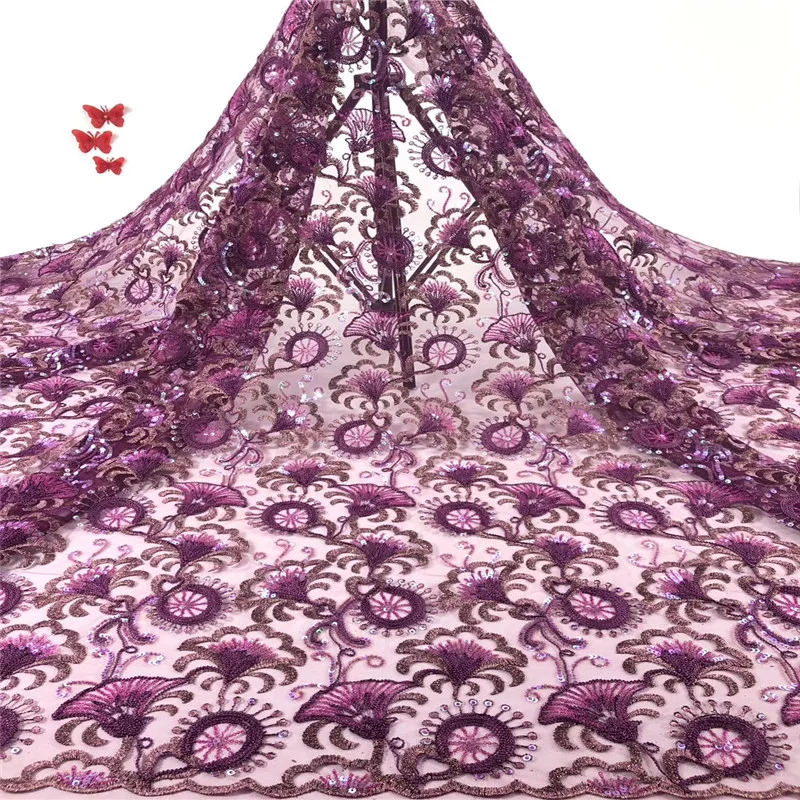 

Madison Latest African Mesh Lace Fabric With Sequins French Tulle Lace Fabric Embroiderey Lace For Nigerian Evening Party