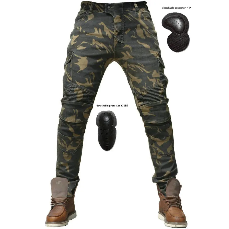 Motorcycle Camouflage Riding Pants Four Seasons Motorcycle Riders Casual Straight Slim Waterproof Moto Jeans With 4 Knee Pads four seasons riding tribe motorcycle pants with knee hip pad moto motocross trousers body armor m l xl 2xl 3xl 4xl