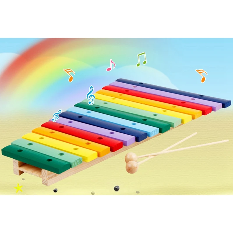 

15 Tone Colorful Wooden Glockenspiel Xylophone Educational Percussion Instrument Toy Education Musical Instruments