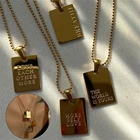 Цепочка с квадратным кулоном и бусинами из нержавеющей стали, ожерелье золотистого цвета с гравировкой надписи в стиле хип-хоп, бижутерия, 1 шт.