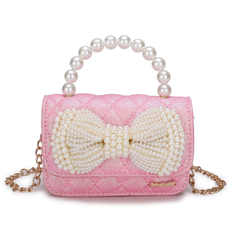 Korean Kids Mini Purses 2020 Cute Pearl Bowknot Crossbody Bags for Baby Girls Small Coin Pouch Party Hand Bag Purse Gift Bag