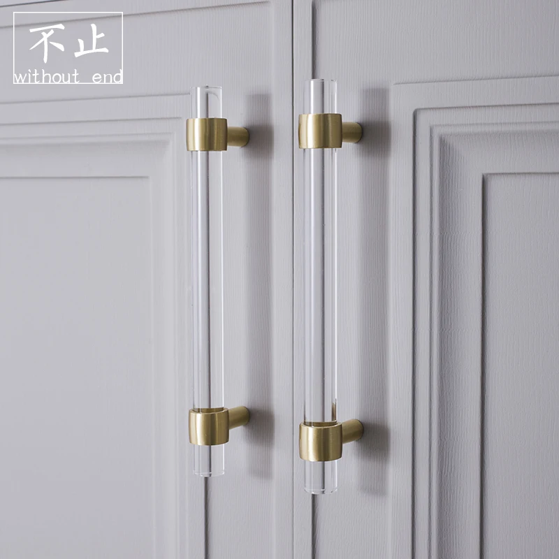 

Acrylic Brass Long Handle Modern Simple Cabinet Gold Transparent Drawer Wardrobe Furniture Light Luxury Door Handle