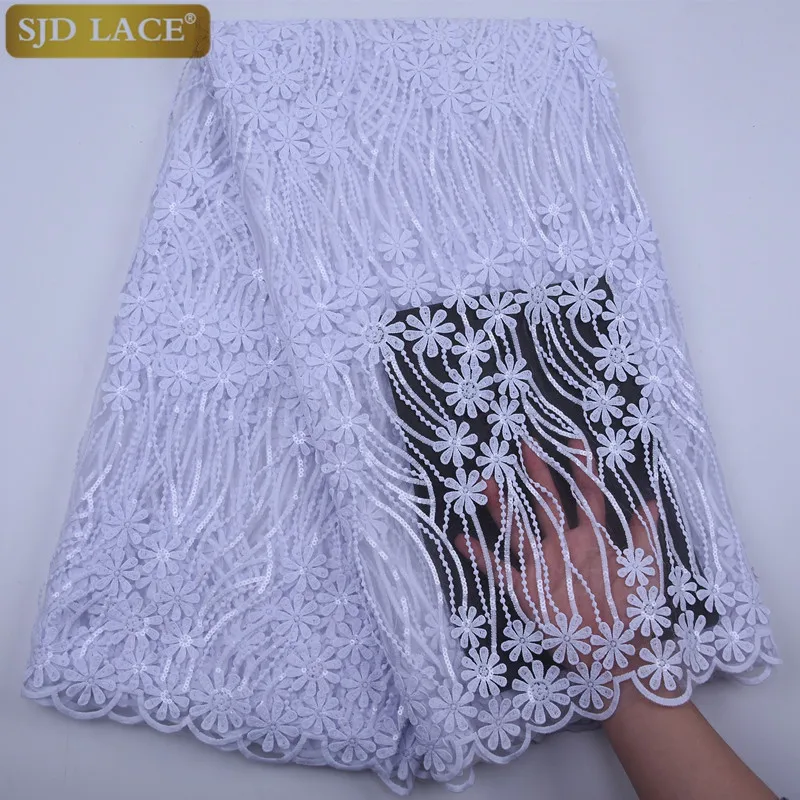 Кружевная зеленая африканская кружевная ткань SJD с плавающими цветами и