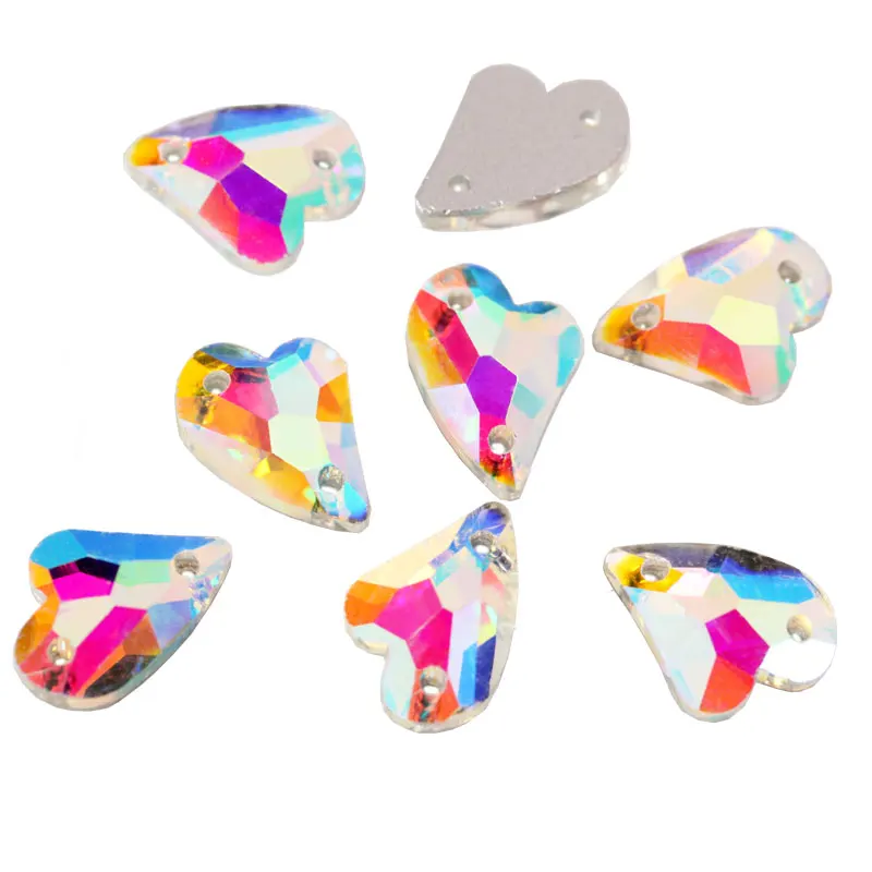36 шт./лот кристалл в форме сердца AB пришивные стразы стеклянные для шитья