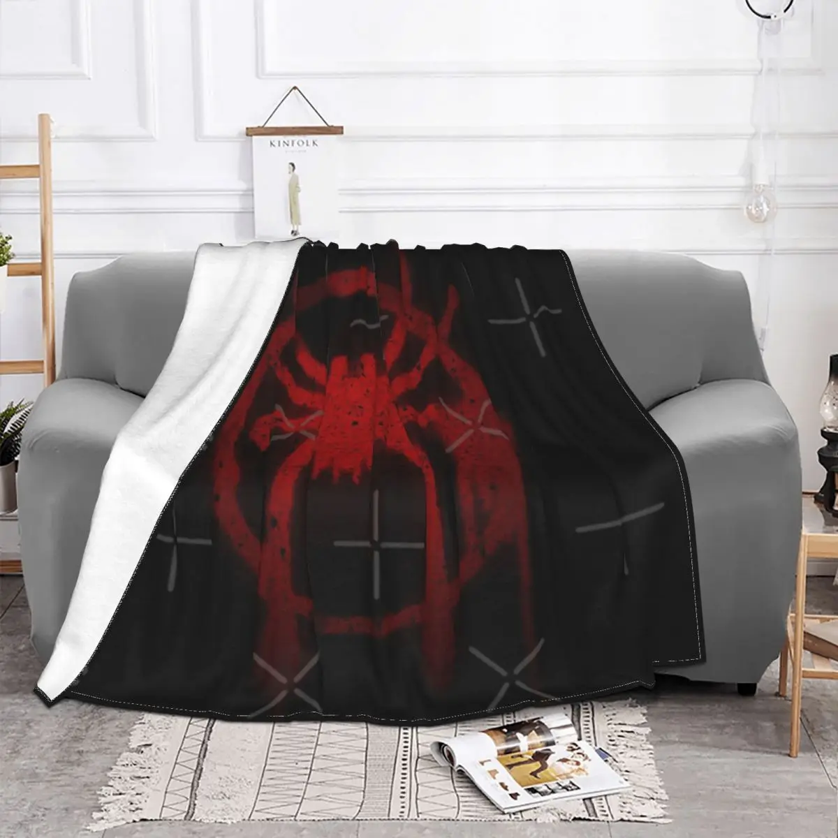 Miles Morales-Manta con s&iacute;mbolo de ara&ntilde;a, colcha para cama a cuadros, toalla, Sudadera con capucha, ropa de cama y fundas-1
