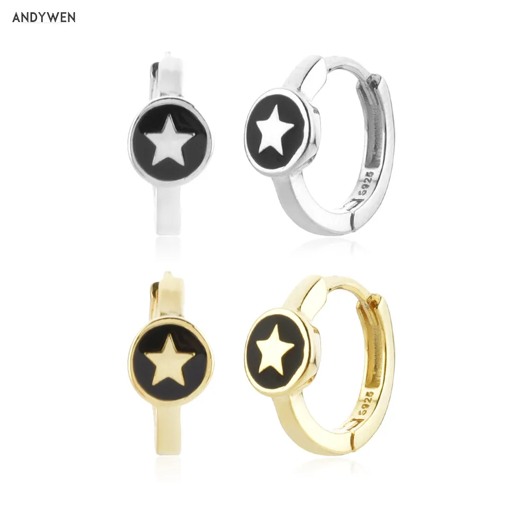 

Женские кольца со звездами ANDYWEN, круглые петли из стерлингового серебра 100% пробы для пирсинга, женские свадебные ювелирные зажимы, 925