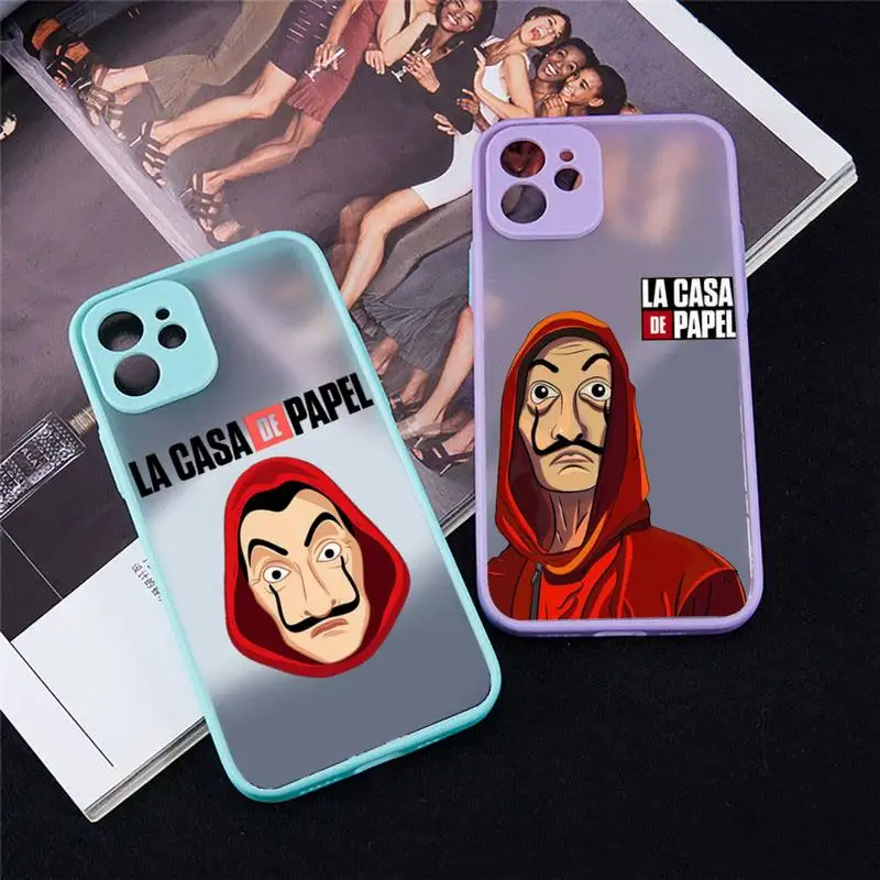 

La Casa De Papel Money Heist Phone Case For iPhone 12 11 Mini Pro XR XS Max 7 8 Plus X Matte transparent blue Back Cover