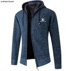 Мужской флисовый свитер, теплый вязаный кардиган на молнии, с подкладкой из шерсти, размера плюс