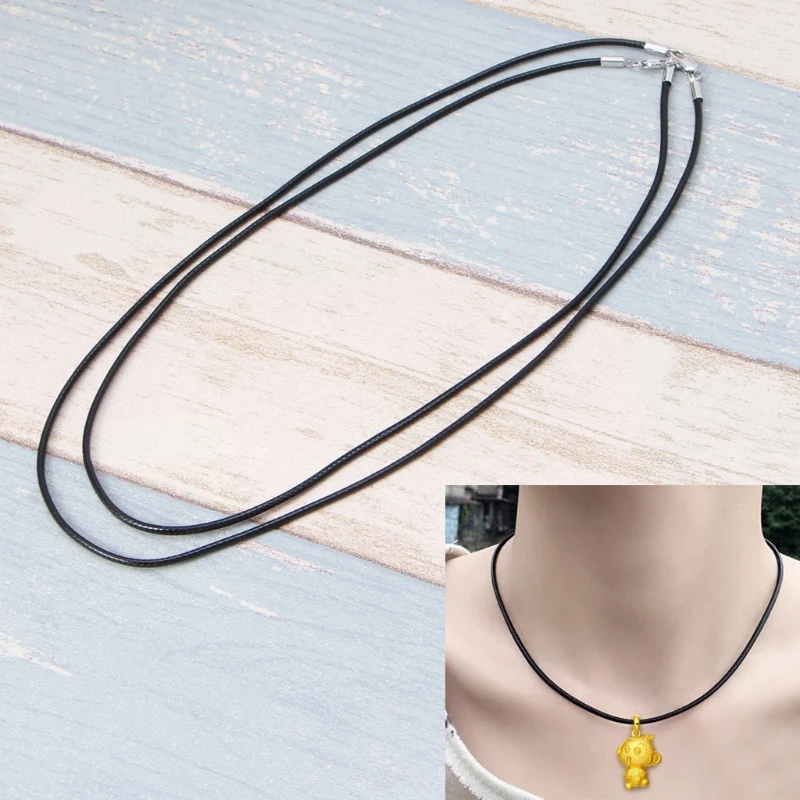 

High Quality Black Silk Leather Cord Chain Necklace Rope with Lobster Claw Clasp