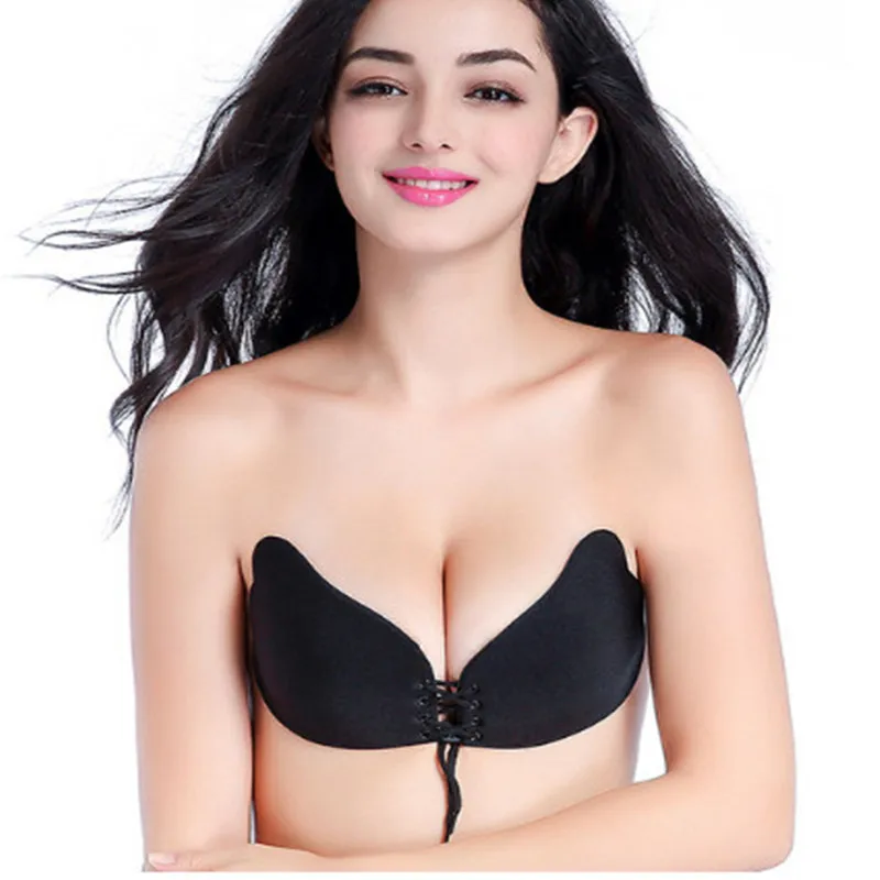 Plus Size DD E F Strapless Invisible Silicone Bras Big Chest Black Nude Color Nylon Silicon Material