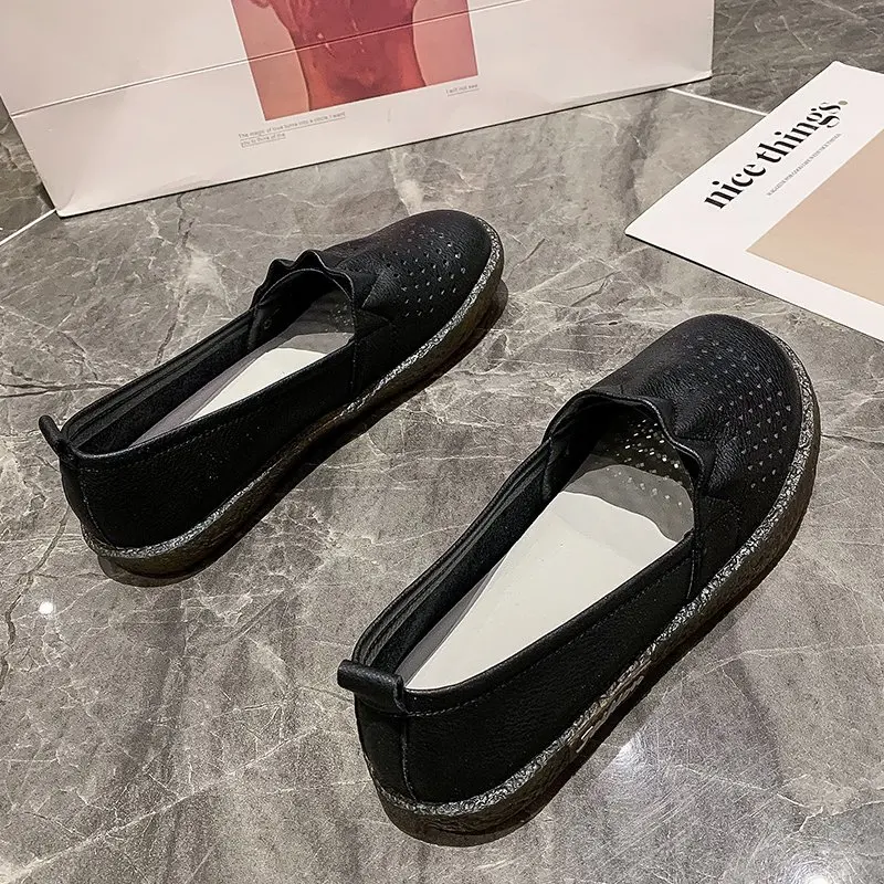 

Hot Sale Women Flat Shoes Breathable Loafers PU Shallow Mouth Single Shoes Ladies Non-Slip Soft Shoes Girl Walking Hiking Shoes