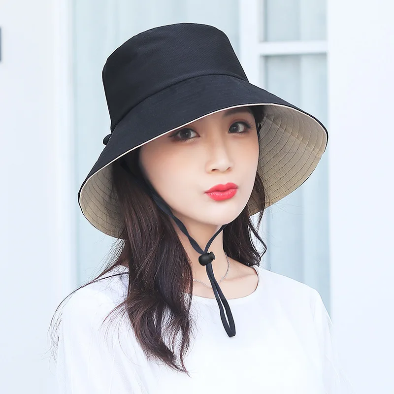 

Wide Brim Summer Bucket Sun Hat Double-sided Women's Fisherman Hat Solid Color Outdoor Sunscreen Fisherman Panama Hat