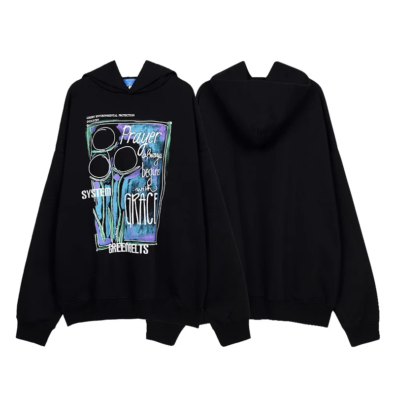 

2020 autumn and winter new trendy brand men's street loose fun abstract simple painted hoodie