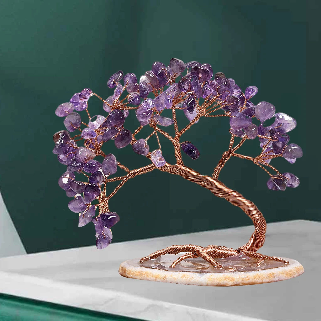 Розовый кварц драгоценный камень дерево домашний декор статуэтка процветания