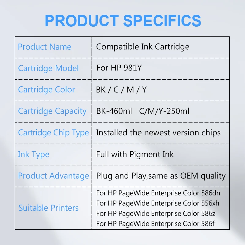 Картридж [сторонний бренд] для принтера HP 981Y совместимый с чернилами PageWide Color 586dn