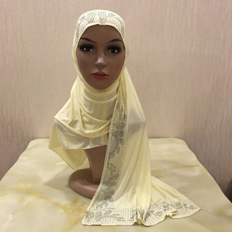 Color12 12 Цветов одна петля Щепка Стразы полиэстер Hijab шарф Мусульманский Исламский головной Обёрточная Бумага Обложка Одноцветный шарф - Цвет: Color12