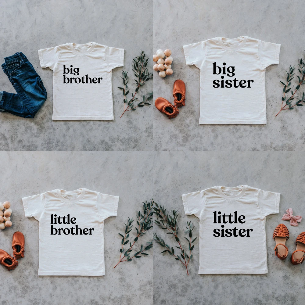 Летняя футболка с надписью Big/little Brother/sister для мальчиков и девочек футболки