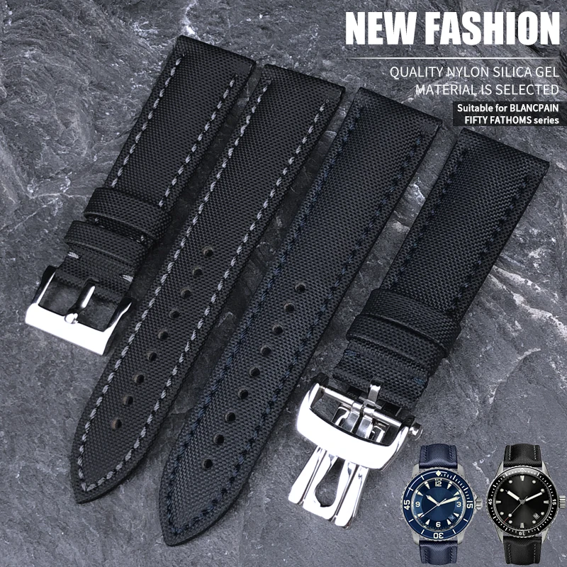 

23mm High Quality Canvas Nylon Leather Watch band Special for Blancpain Fifty Fathoms 5000 5015 Strap Butterfly buckle Tools