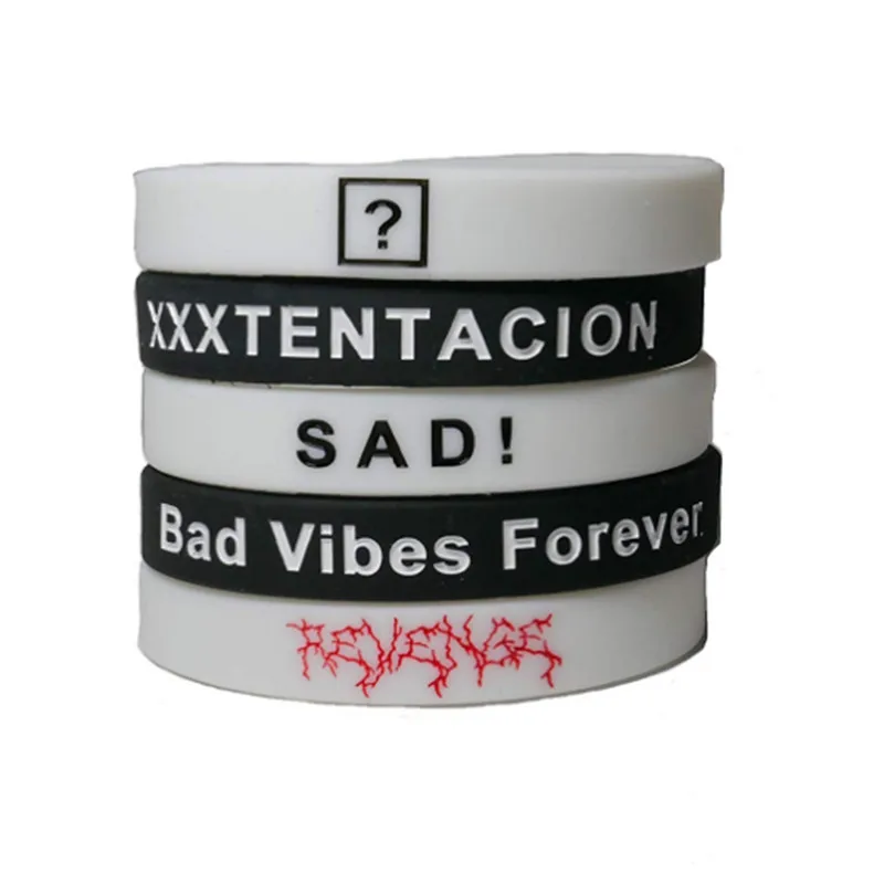 100 шт XXXtentacion sad look at me Jahseh Dwayne Onfroy Рэппер звезда мотивационный силиконовый браслет браслеты для ремесла подарок - Окраска металла: mix