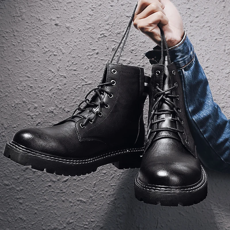 

Lcxmnd Martin boots men's Plush winter cotton shoes trend British desert short boots high top warm work clothes boots