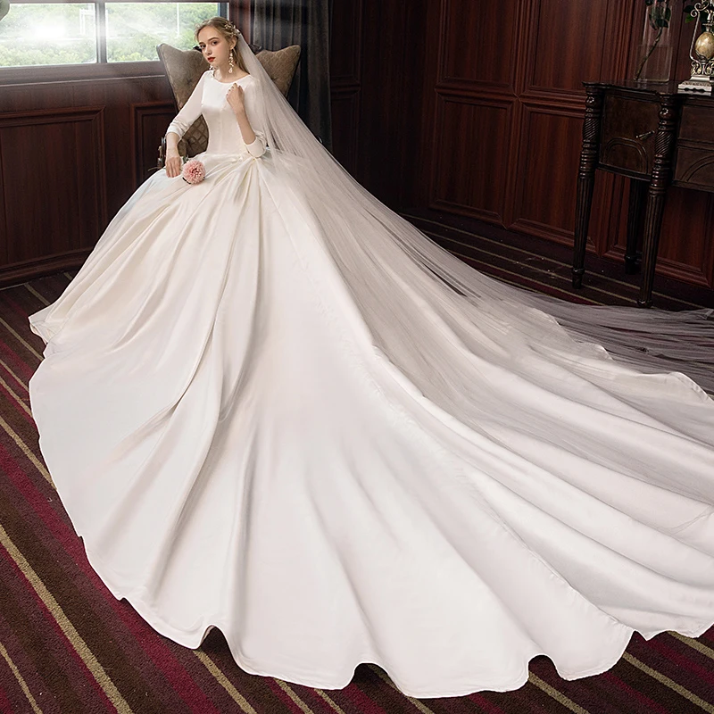 JKM048 великолепное свадебное платье кружевное бальное с короткими рукавами Vestidos De