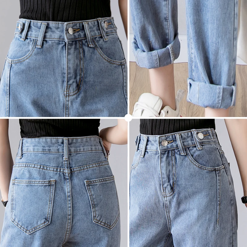 

Make new spring and summer high waist jeans female han edition loose torre haroun pants pants pants straight nine points
