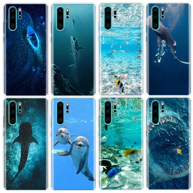 Ocean Whale Shark Swimming Phone Case For Huawei P Smart Z 2021 Y5 Y6 Y7 Y9 Honor 50 20 Pro 10i 9 Lite 9X 8A 8S 8X 7S 7X 7A Cove
