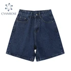 Шорты женские джинсовые с завышенной талией, модные брюки с широкими штанинами, на пуговицах, уличная одежда, повседневные винтажные короткие джинсы, лето 2021