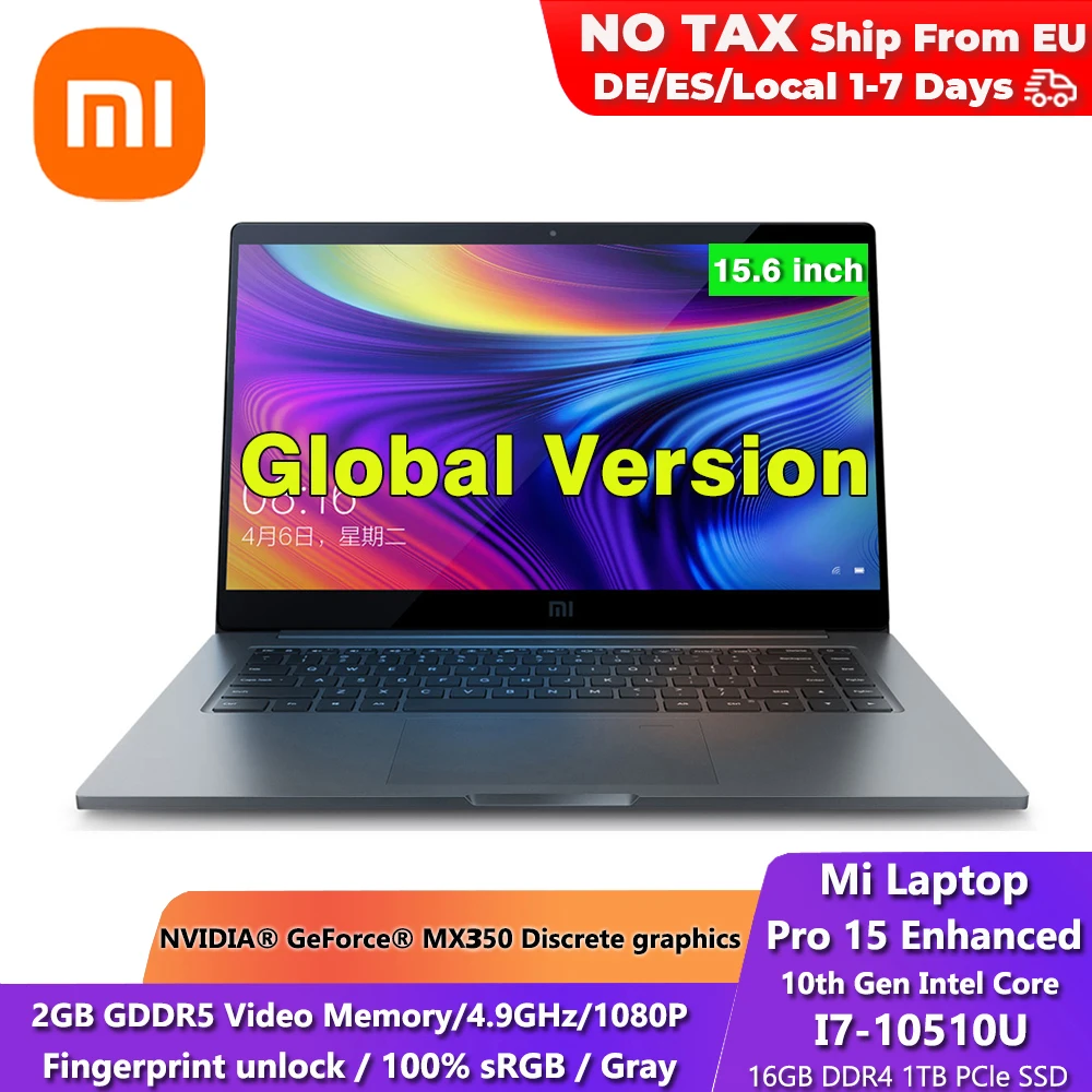 Оригинальный Xiaomi ноутбук 15 6 &quotPro Расширенная i7 10510U M350 2 Гб GDDR5 16 DDR4 RAM 1 ТБ PCIe SSD