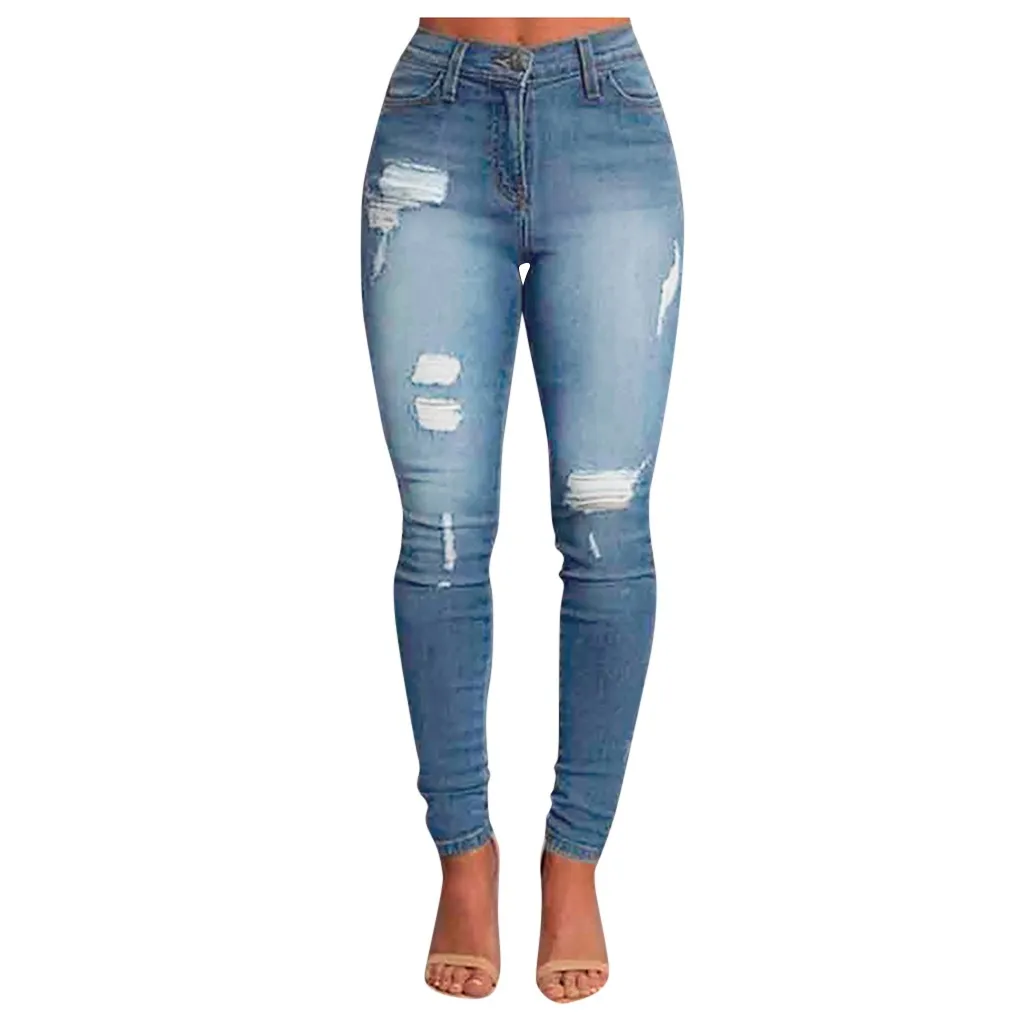 

Рваные дизайнерские джинсы, женские джинсы с отверстиями, джинсы скинни со средней талией, джинсы с карманами, Стрейчевые узкие брюки на пуг...