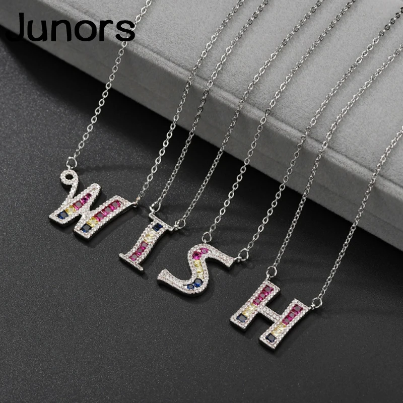 Zircon Letter Necklace women pendant 925 silver chain crystal custom Name Initials For Women Alphabet fashion jewelry | Украшения и