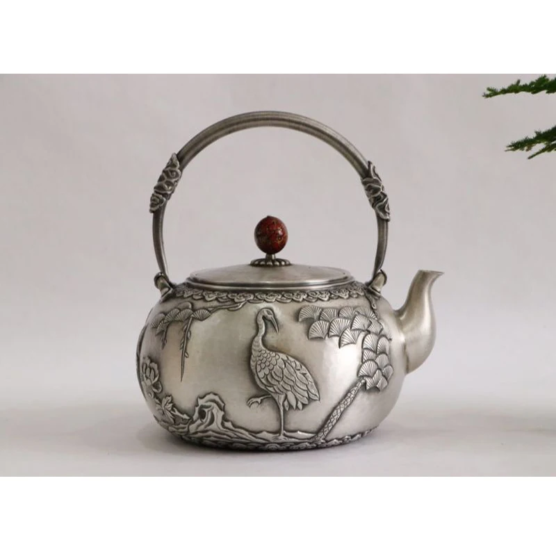 Silver pot 999 sterling silver handmade tea set Japanese retro teapot kettle home tea ceremony Kungfu tea set 1300ml