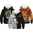 Большой Размеры для мальчиков-подростков, верхняя одежда с капюшоном, осенне-3D с принтом Лев и волк Подростковая толстовка с капюшоном для мальчиков; Рождественский подарок; Детское пальто; Детская верхняя одежда
