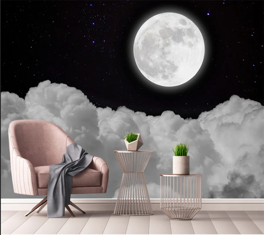 

beibehang Customized large 3d mural modern minimalist moon clouds night scenery bedroom background wallpaper