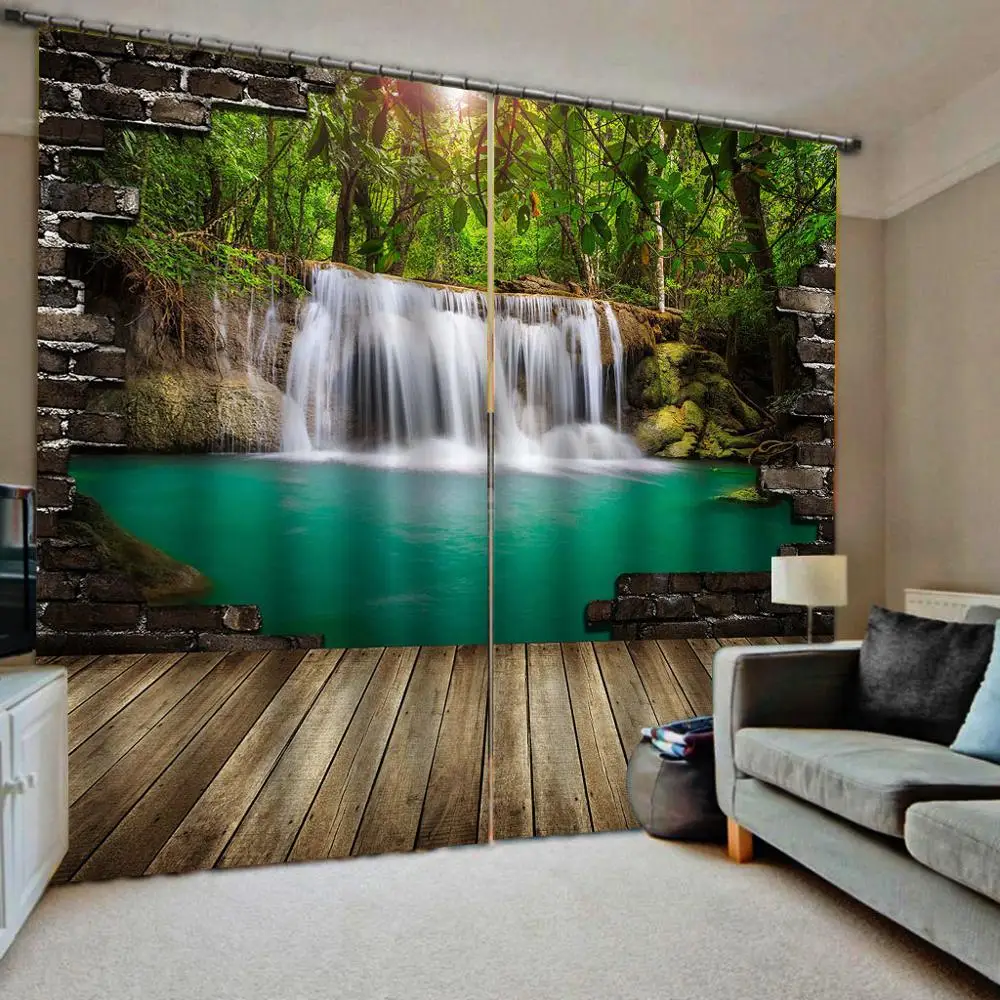 

Photo Printed Window Curtain Living Room Blackout waterfall scenery Curtains For Bedroom Modern Hotel KTV Home Decor Drapes