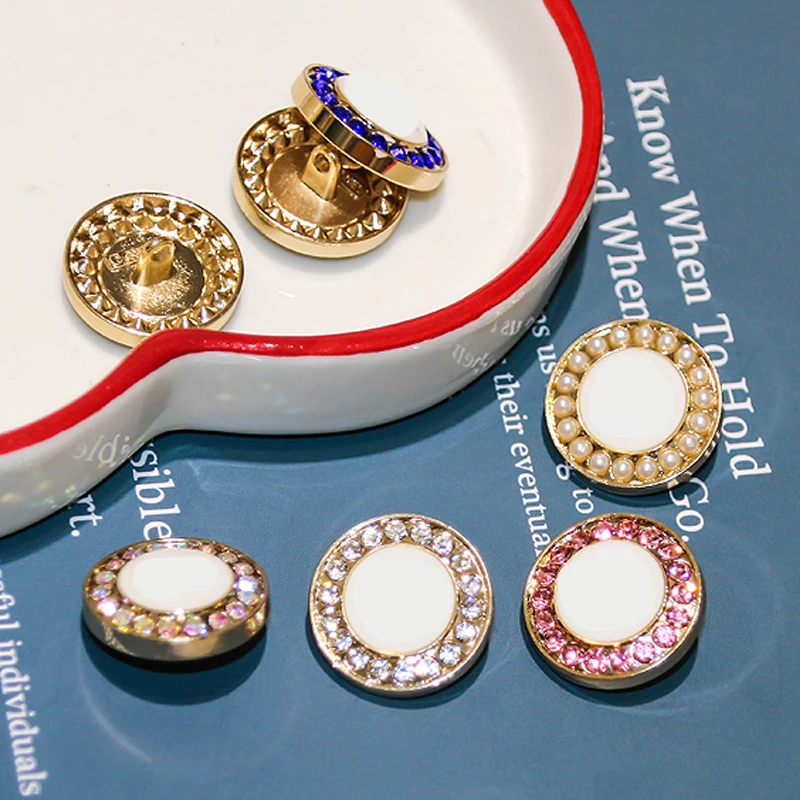 

10Pcs 20mm Diamond pearl Round button Metalen Decoratieve Knop Jas Parel Legering Hoge-Voet Gesp Diy Kleding Accessoires
