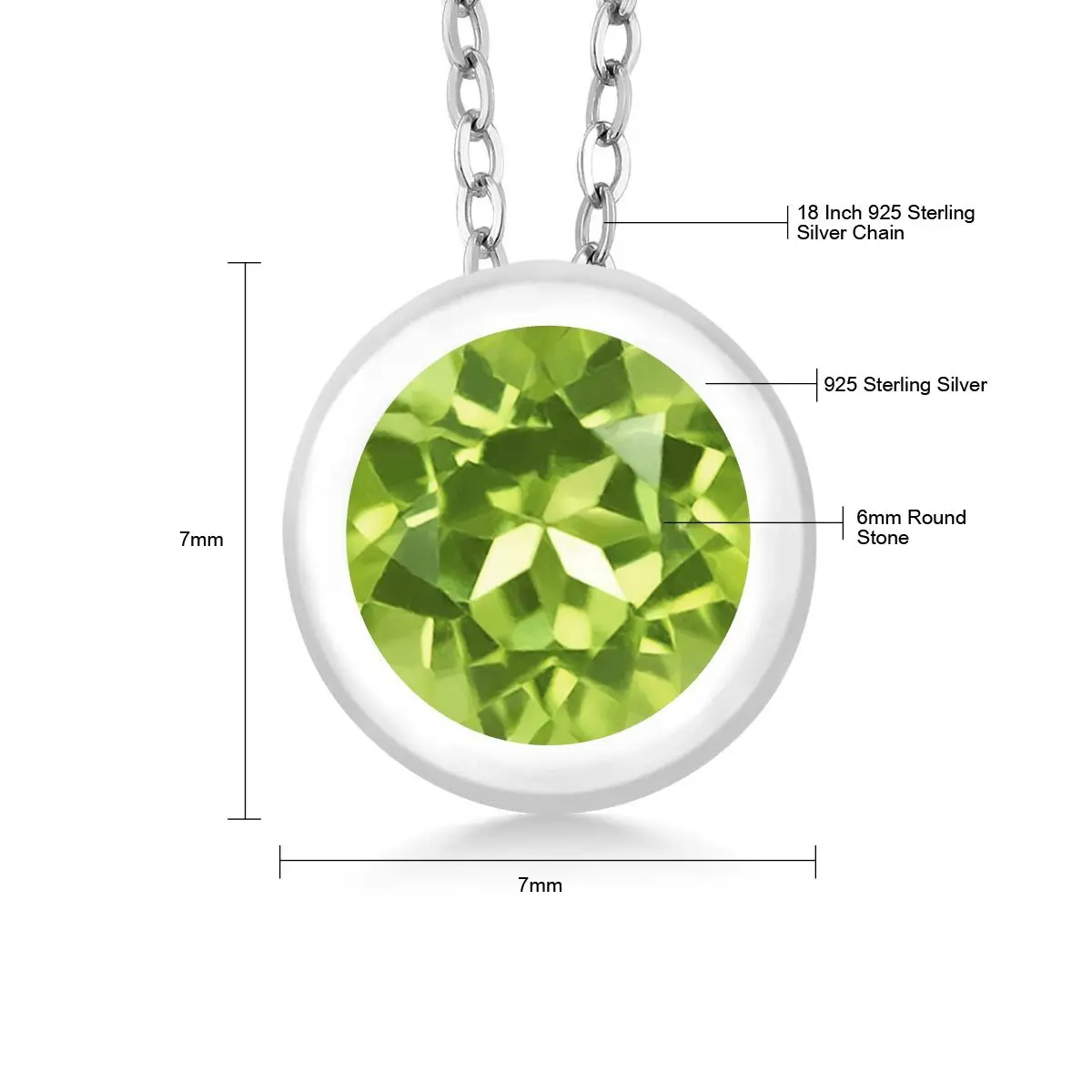 Подвеска GemStoneKing из серебра 925 пробы 6 мм|pendant with chain|pendant 925pendant green |
