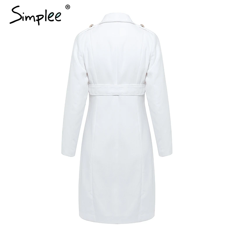 Simplee Vintage двубортный белый длинный плащ двубортный белый длинный плащ для женщин тонкий плащ офис сплошной плащ платье