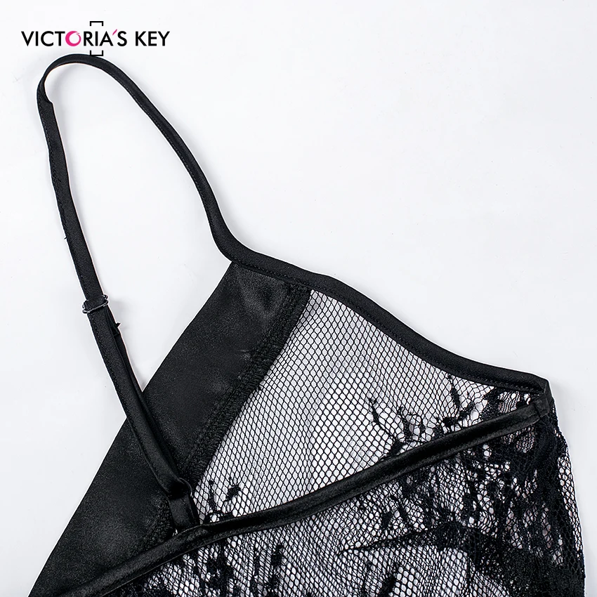 Suphis черное Сетчатое кружевное прозрачное ночное белье с v образным вырезом топ