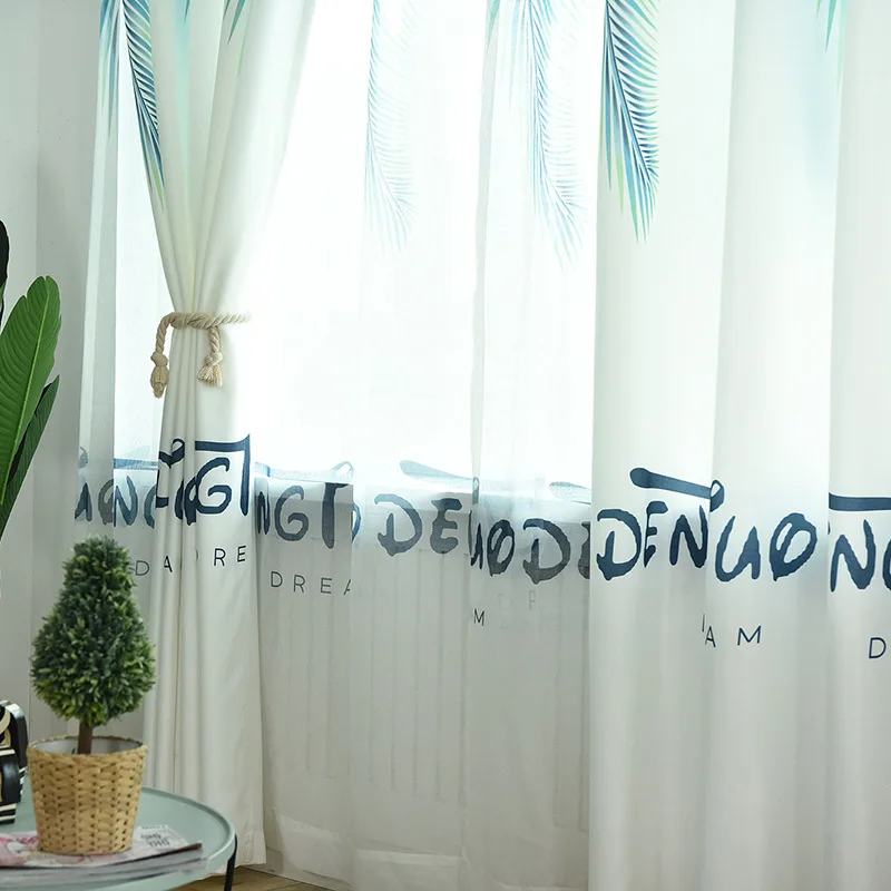 Простые современные нордические бархатные льняные шторы с банановыми листьями